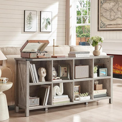 8 Cube Book Shelf, Farmhouse Wood Long Storage Organizer Bookcase, Hallway TV - Image 7