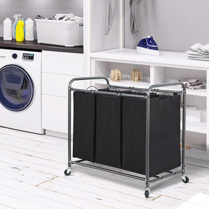 STORAGE MANIAC 3 Section Laundry Sorter, 35.9 Gal Laundry Hamper Cart - Image 8