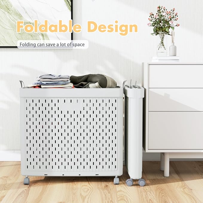 UAK Laundry Basket with Wheels, Collapsible Plastic Laundry Hamper with Handle - Image 4