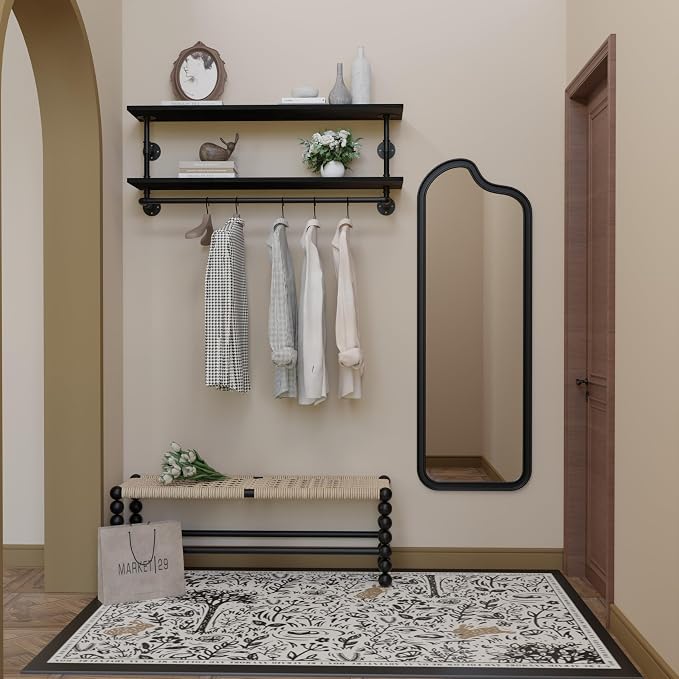 Black Clothes Rack 48in, 2-Tier Wall Mounted Garment Rack - Image 7