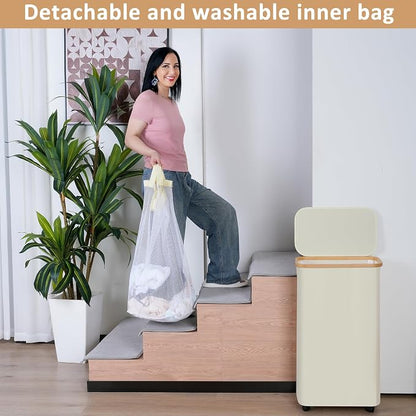 75L Slim Laundry Hamper with Wheels, Clothes Hamper - Image 5