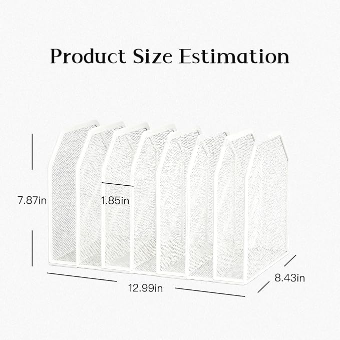 7-Grid Detachable Vertical File Organizer, Metal Mesh File Holder - Image 2