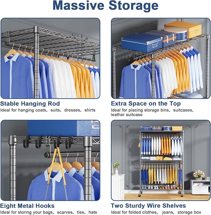 P8 Heavy Duty Clothes Rack（With Extended Width Design） Rolling Clothing Racks - Image 5