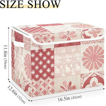 Storage Bin with Lid, Linen Textures Flower Large Collapsible Storage Box 300D - Image 3