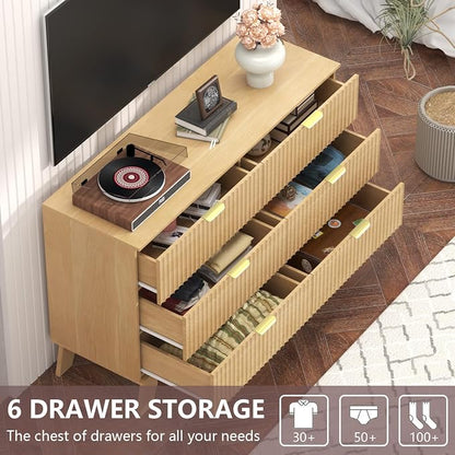 Fluted Dresser for Bedroom, 6 Drawer Dresser for Closet, TV Stand, Storage - Image 3