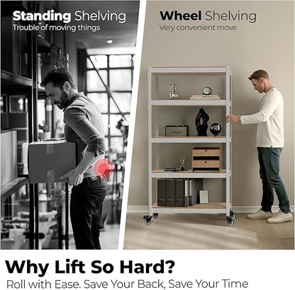 HOMEDANT House White 5-Tier Metal Rolling Cart Shelf Rack Casters Heavy Duty - Image 2