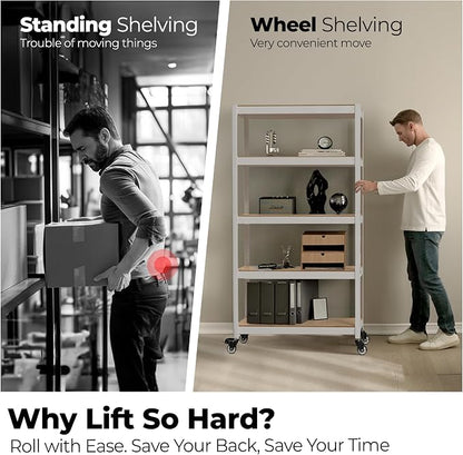 HOMEDANT House White 5-Tier Metal Rolling Cart Shelf Rack Casters Heavy Duty - Image 3