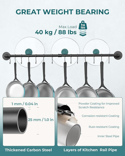 OROPY 38 inch Pot Bar Rack Wall Mounted Detachable Pans Hanging Rail Kitchen - Image 5