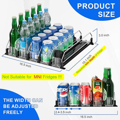 6 Rows Black Drink Organizer for Fridge, 3rd Gen Refrigerator Organizers and - Image 3