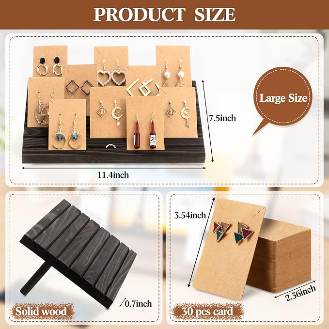 Blulu 31 Pack Wooden Earring Display Stand 7 Slots jewelry Display Holder - Image 2