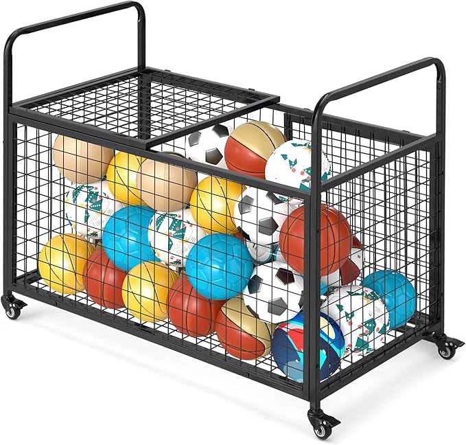 AECOJOY Ball Cart Storage, Rolling Basketball Bin by AECOJOY