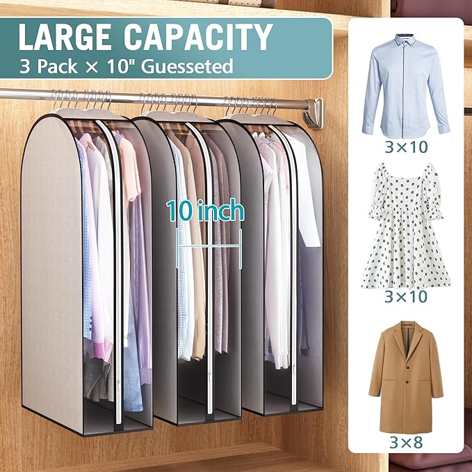 10" Gusseted Garment Bags for Hanging Clothes 40" Suit Bags for Open Closet - Image 2
