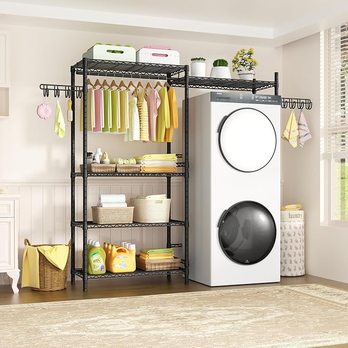 Ulif 65.3" W x 13.4" D x 77.5" H Clothes Drying Rack, 5 Tiers Over Washer and - Image 6
