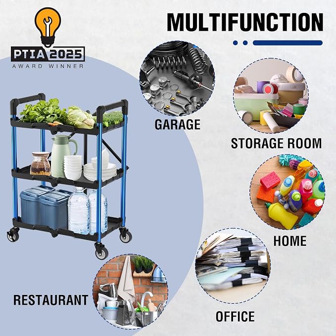 WORKPRO 3-Tier Collapsible Service Cart, 210 LBS Foldable Utility Service Cart - Image 7
