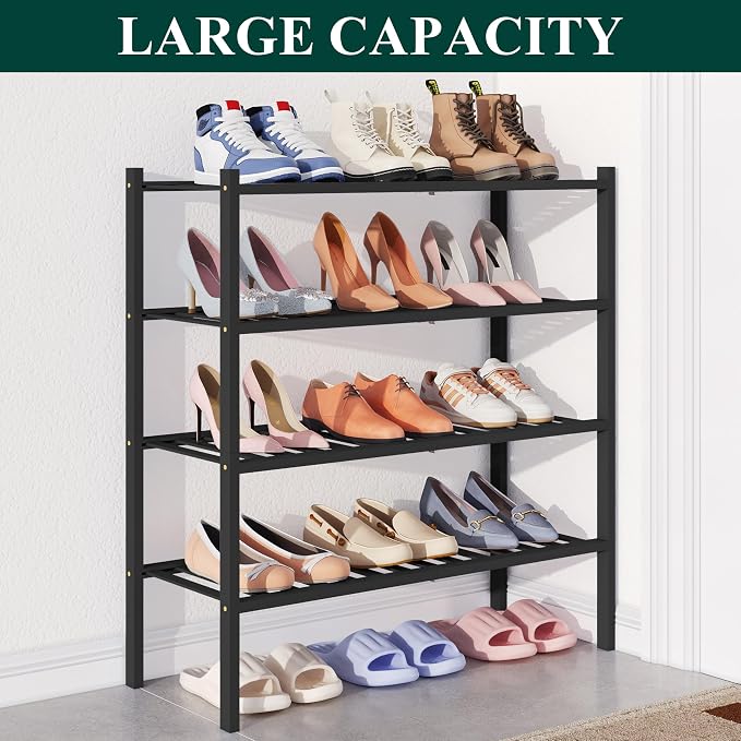 Smiry Bamboo Shoe Rack for Closet, 4 Tier Wooden Stackable Shoe Organizer - Image 5