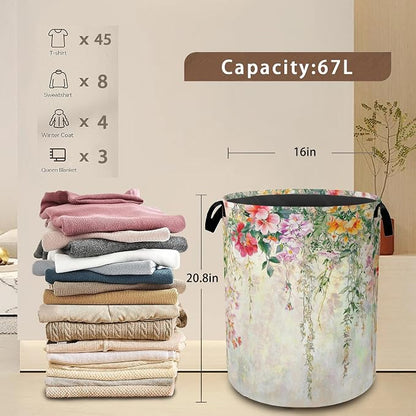Abstract Colorful Flowers Laundry Basket, Watercolor Painting Collapsible - Image 3