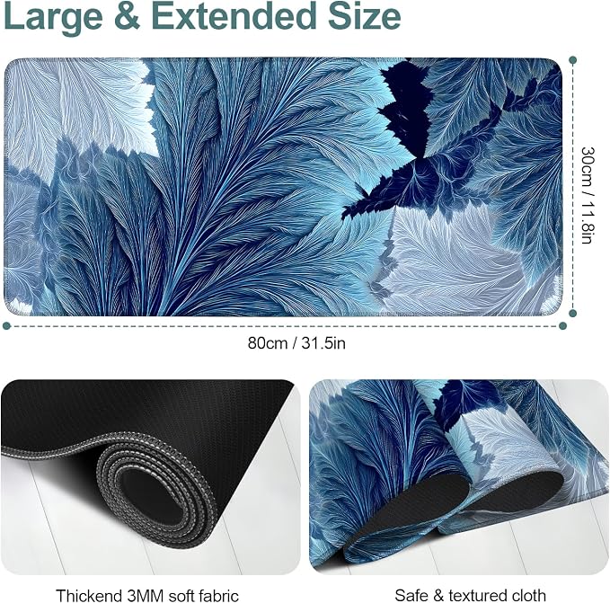 Leaves Gaming Mouse Pad 31.5"x11.8"Desk Mat Anti-Slip Rubber Base & Durable - Image 2