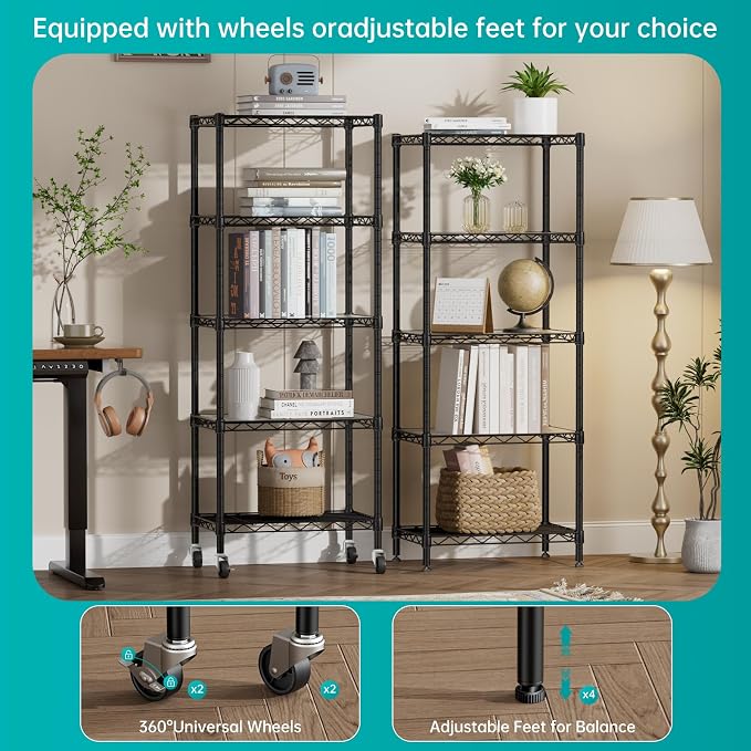 SINGAYE 5 Shelves Storage Shelf Wire Closet Bathroom Organizers Metal Pantry - Image 4