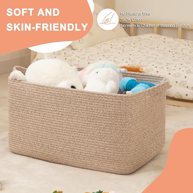 65L Large Storage Basket, Cotton Rope Woven Blanket Basket, Toy Storage - Image 6
