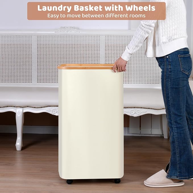 Laundry Basket with Wheels, 110L Beige Clothes Hamper - Image 5