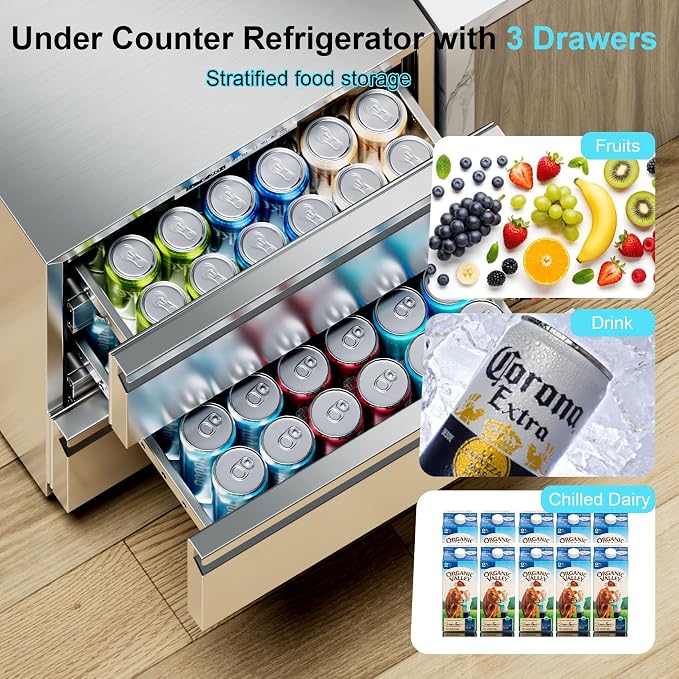 Drawer Refrigerator Outdoor Under Counter Stainless Steel 3 Drawers Beverage - Image 3