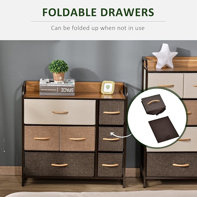 HOMCOM 7-Drawer Dresser, Fabric Chest of Drawers, 3-Tier Storage Organizer - Image 5