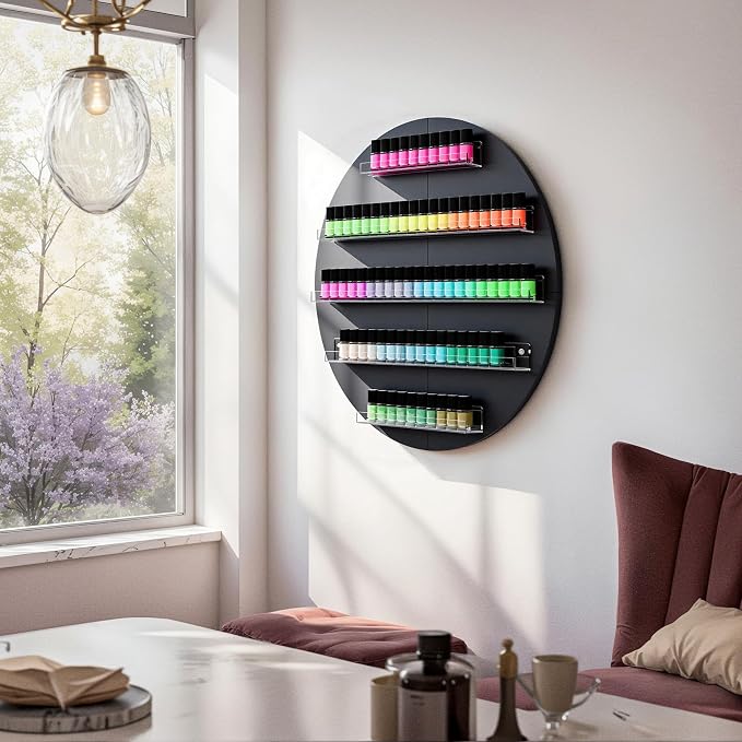 Wall Mount Nail Polish Organizer, Wood Nail Polish Rack w/Acrylic Barrier - Image 5