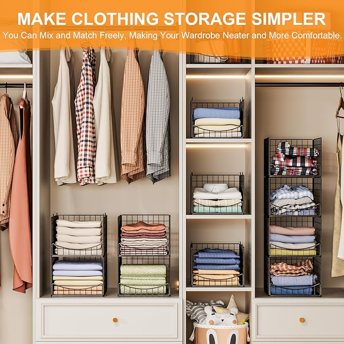 4-Tier Stackable Closet Organizers and Storage Shelves, Clothes Storage Basket - Image 4