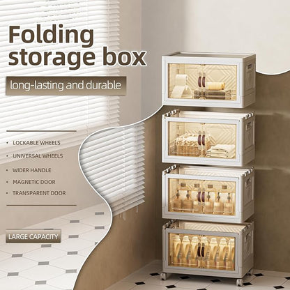 144 QT / 36 Gal Stackable Storage Bins w/Wheels & Magnetic Doors, Collapsible - Image 4