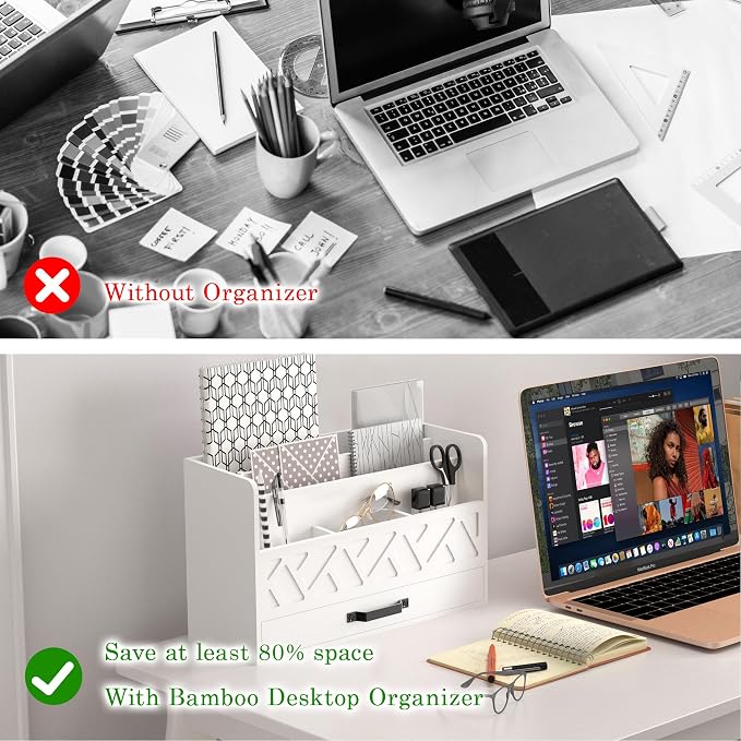 Bamboo Mail Organizer Countertop Wood Desk Organizer Drawer Tabletop Storage - Image 4