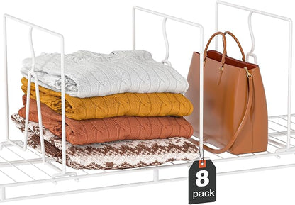Wire Shelf Dividers for Closet: Tall 8 Pack 12-Inch Deep Adjustable Organizer by Saccik