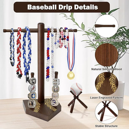 Wooden Baseball Ring & Necklace Holder – Championship Rings Display Stand - Image 3