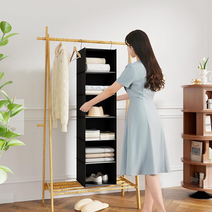 Hanging Closet Organizer and Storage 6-Shelf, Easy Mount Foldable Hanging - Image 2