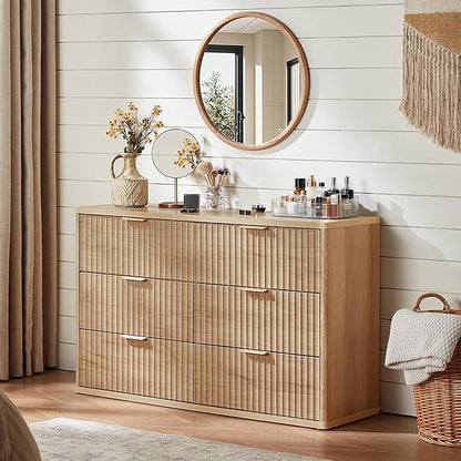 LEYAOYAO Fluted 6 Drawers Dresser, Curved Profile Design, Dresser TV Stand - Image 4