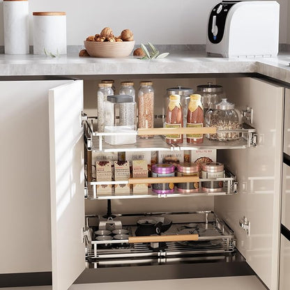 Expandable Pull Out Cabinet Organizer, Adjustable Width:12.3~18.5''W x 22.5''D - Image 4