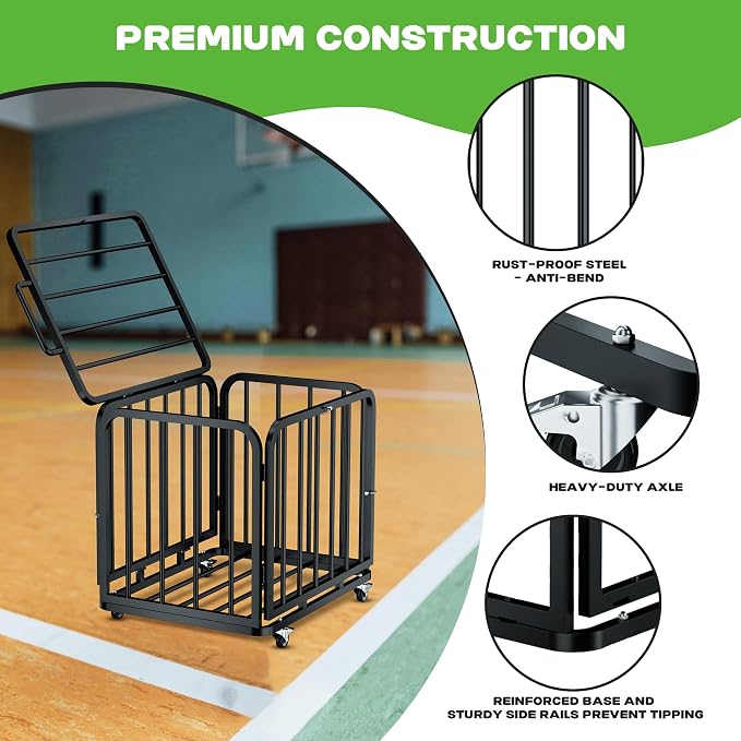 MR Foldable Ball Cart with Wheels, Heavy-Duty Ball Cage Garage Sports Equipment - Image 6
