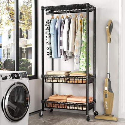 Heavy Duty Clothes Rack Rolling Garment Rack, Adjustable Wire Shelving Clothing - Image 2