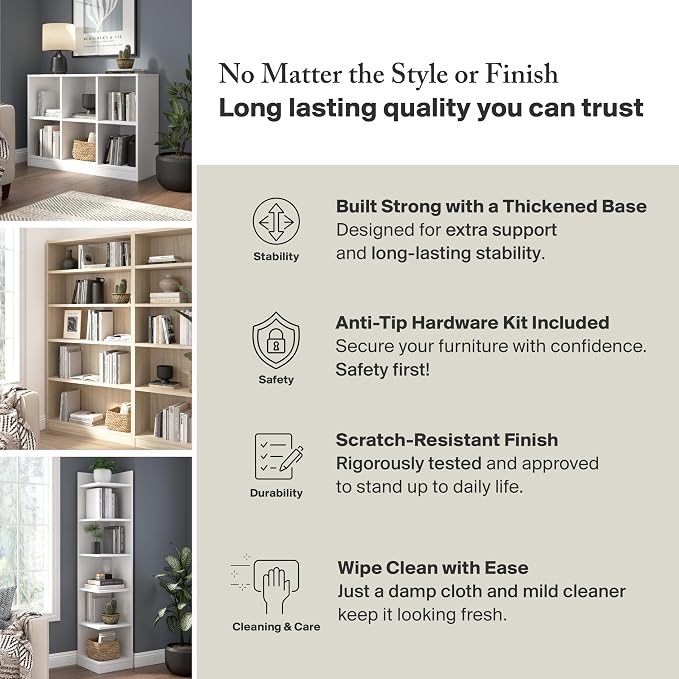 Bush Furniture Universal Tall 5 Shelf Bookcase in Black Walnut, Vertical - Image 5