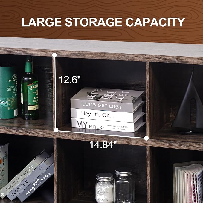 8 Cube Storage Organizer Bookshelf, Industrial Horizontal Bookcase, Accent - Image 4