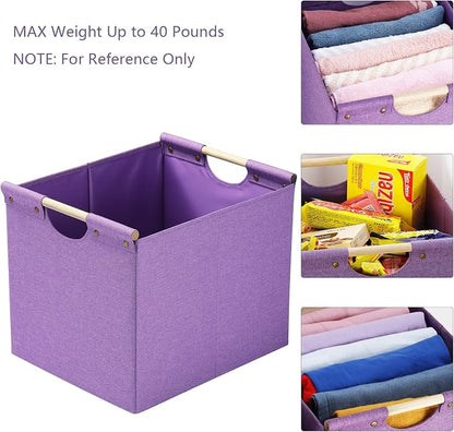 HOONEX Large Foldable Storage Bins, Linen Fabric, Storage Baskets - Image 2
