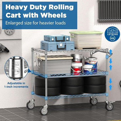 Leteuke 1120LBS Heavy Duty Rolling Utility Cart, 3 Tier Rolling Carts - Image 2