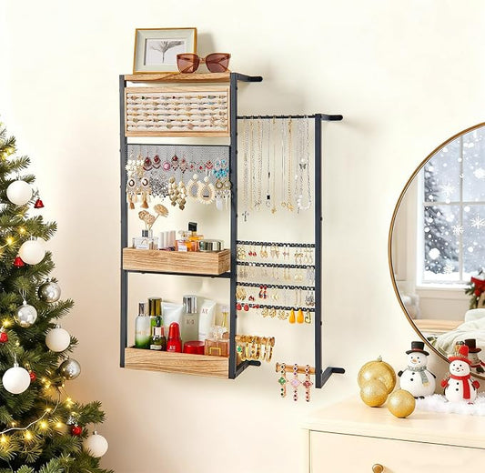 Pinzoveco Hanging Jewelry Organizer Wall Mounted, Large Hanging Jewelry by Pinzoveco