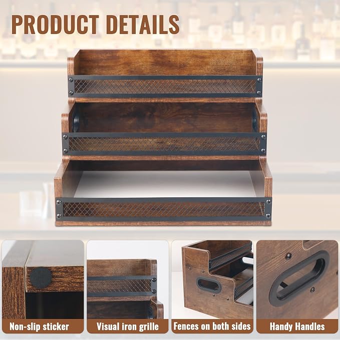Liquor Bottle Display Shelf, Coffee Syrup Rack Organizer, 3 Step Countertop - Image 5