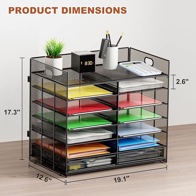 Marbrasse 7 Tier Desktop Literature Organizer, Mesh Paper Organizer, Desk - Image 3