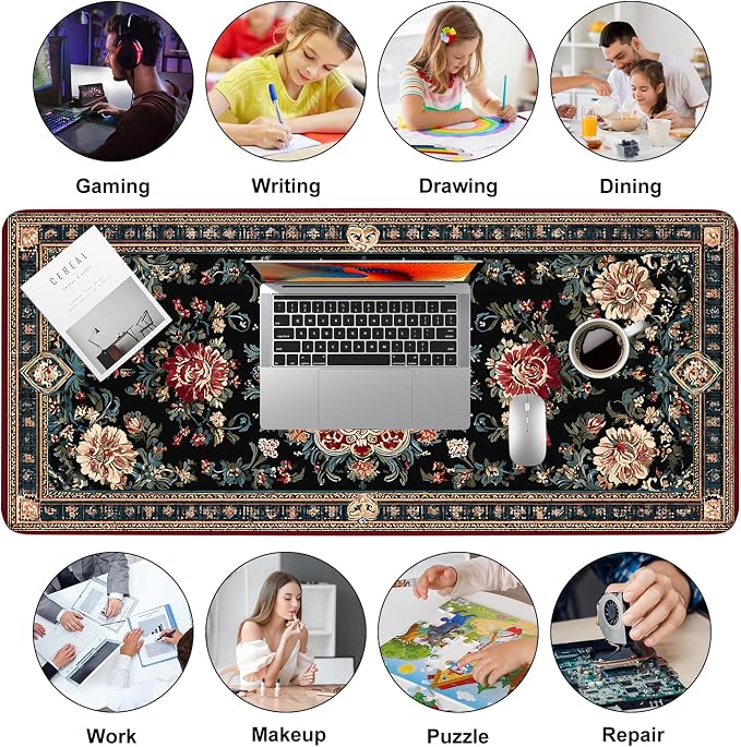 Vintage Persian Carpet Mouse Pad – Large Extended Desk Mat 35.43 x 15.75 in – - Image 9