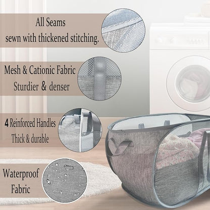 100L Collapsible Laundry Baskets 2 Pack, Extra Large Mesh Pop Up Laundry Hamper - Image 3