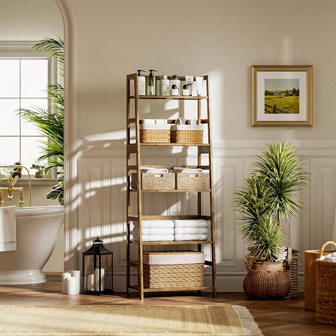 Ladder Shelf, 5-Tier Bookshelf, All Bamboo Heavy Duty Bookcase, Freestanding - Image 5