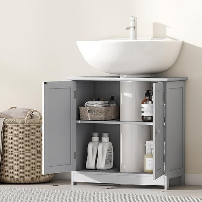 HOMCOM Under Sink Bathroom Cabinet, Pedestal Sink Storage Cabinet - Image 7