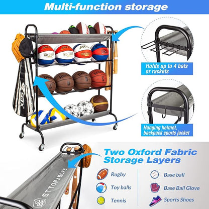 Basketball Rack, 4-Layer Ball Rack Rolling Balls Organizer - Image 3
