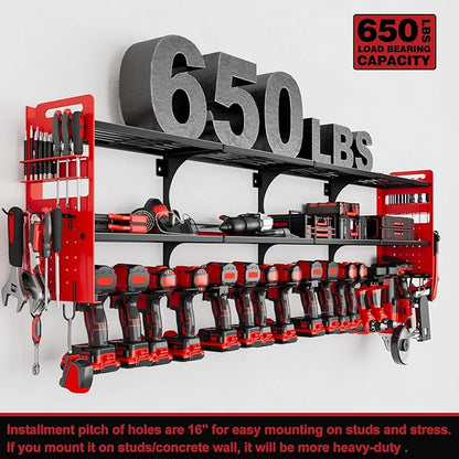 64" Power Tool Organizer Wall Mount, 16 Slots, 3-Tier Drill & Cordless Tool - Image 6